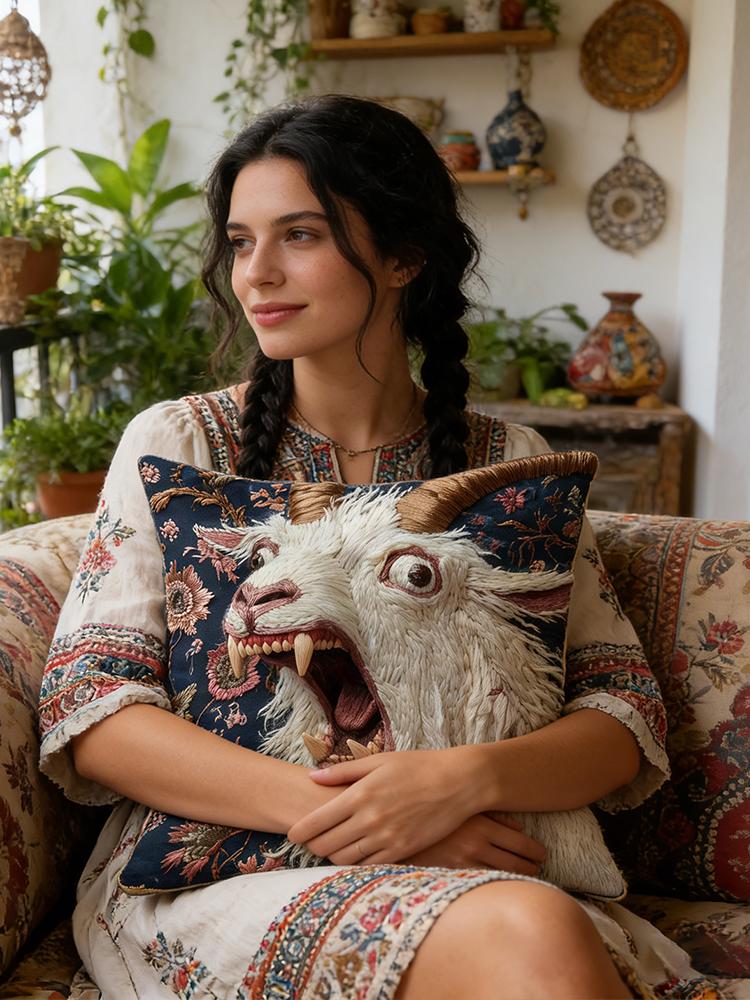 Schreiende Ziege Kissenbezug 45x45 cm Lustiger Tiergrafik Überwurf-Kissenbezug für Couch Sofa Schlafzimmer Wohnzimmer