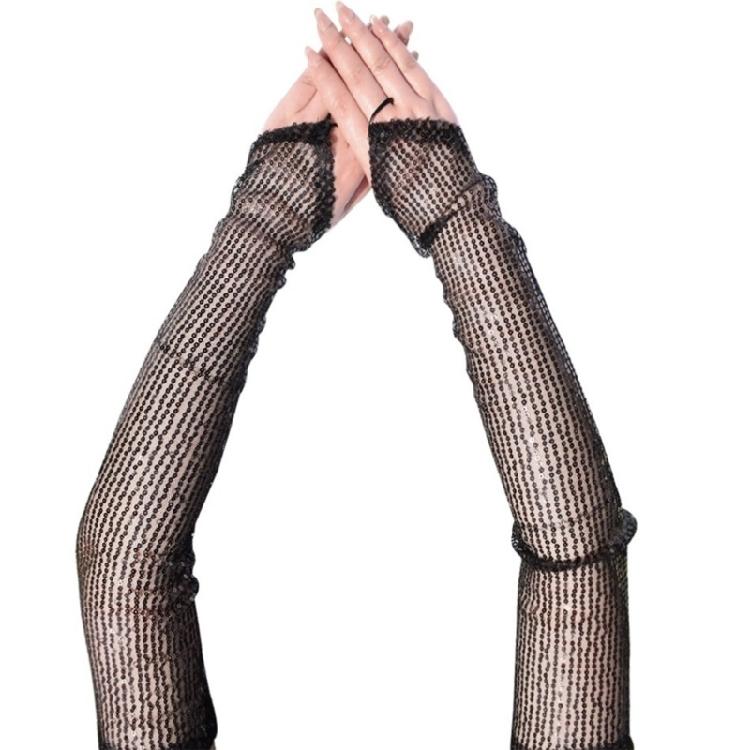 

Glitters Fingerless Halloween Gloves Cosplay Party Wear Practical Polyester Fabric Role Play Stage Accessory чорний