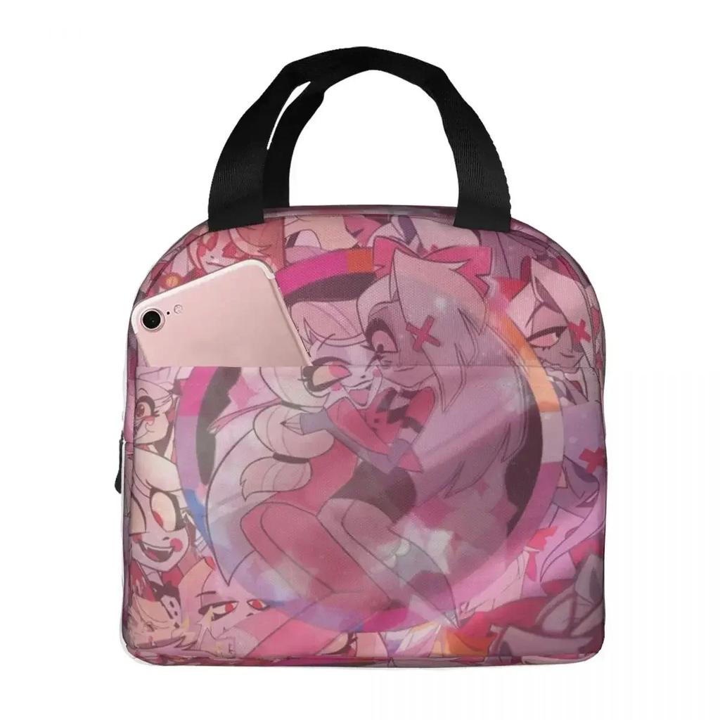 Charlie And Vaggie Valentines Hazbin Hotels Insulated Lunch Bag for Office Cooler Thermal Food Box Tote Lunch Boxes Container