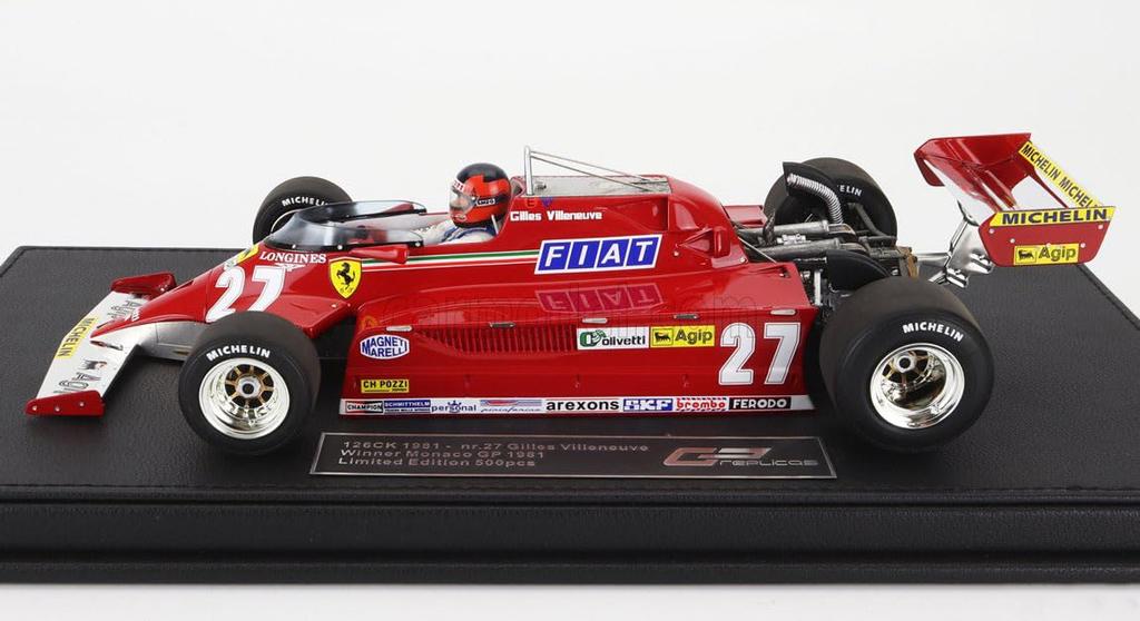 GP REPLICAS 1/18 Ferrari F1 126 CK #27 Villeneuve 1981 Monaco GP with Driver Figure GILLES VILLENEUVE Top Marques Miniature Car