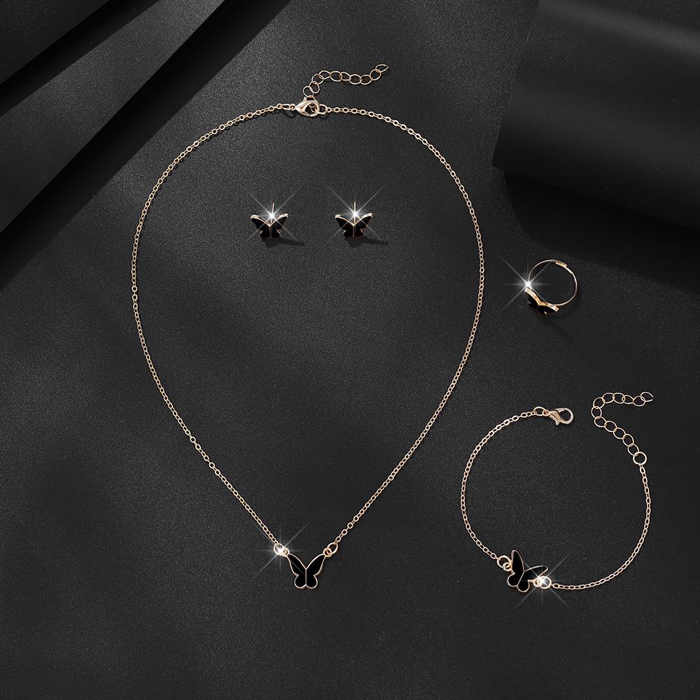 9pcs Women's Zircon Set, Luxury Ladies Fashion Casual Butterfly Bracelets, Necklace, Earrings, Ring Zircon Set, Suitable for D