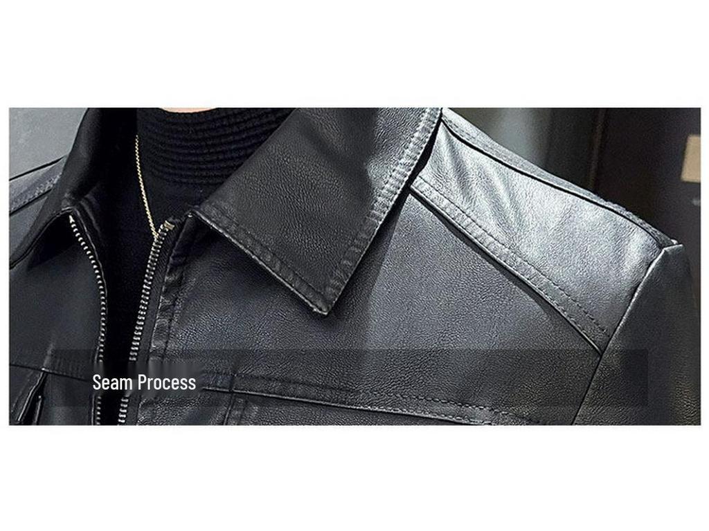 Men's Trendy PU Leather Motorcycle Jacket with Turn-Down Collar and Multi-Pockets for Autumn and Winter - Casual Spring Coat