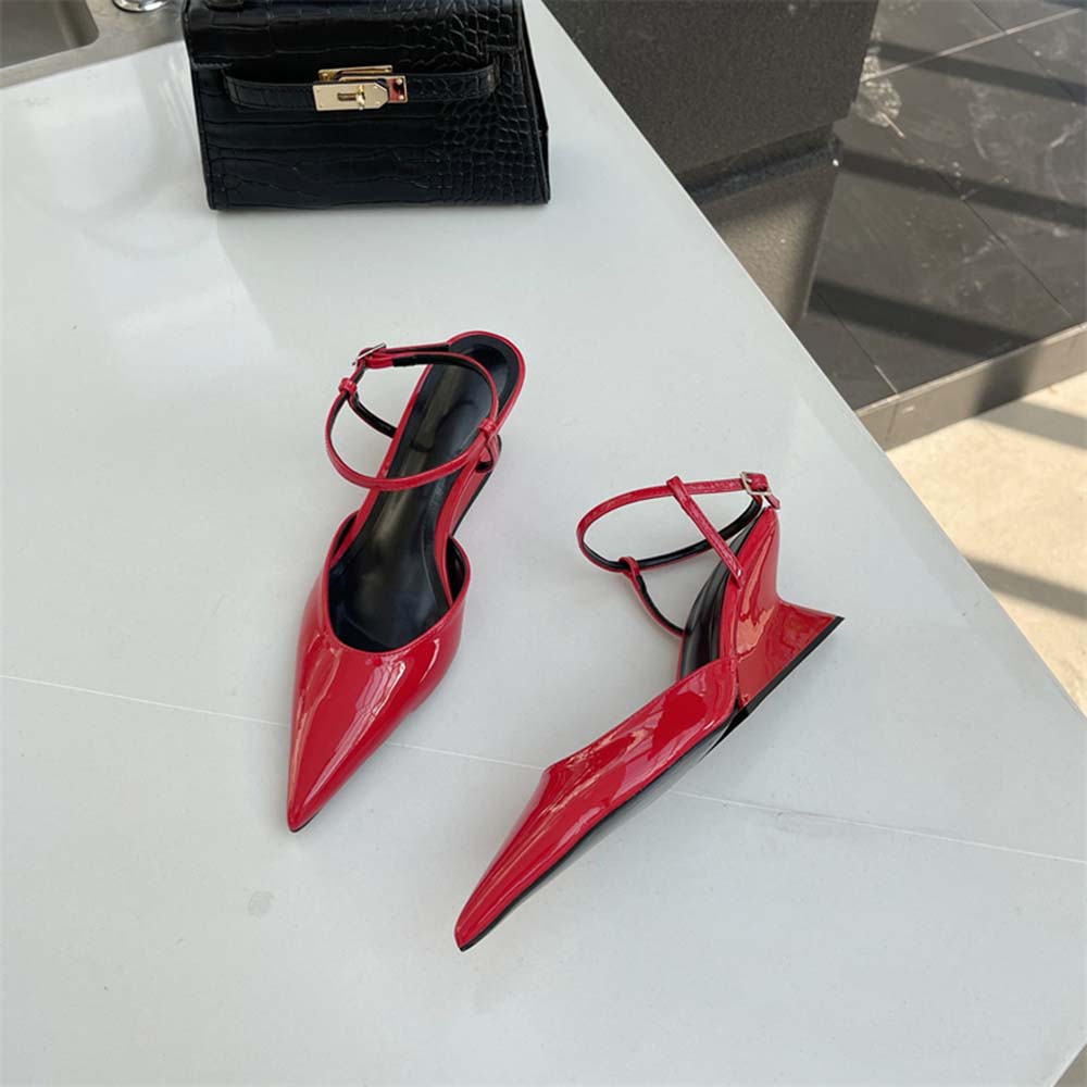 fashion Pointed Toe Women Sandals 2024 New Arrivals Fashion Dress Shoes Wedge Heeled Ankle Strap Black Red Orange White Fashion Sandals