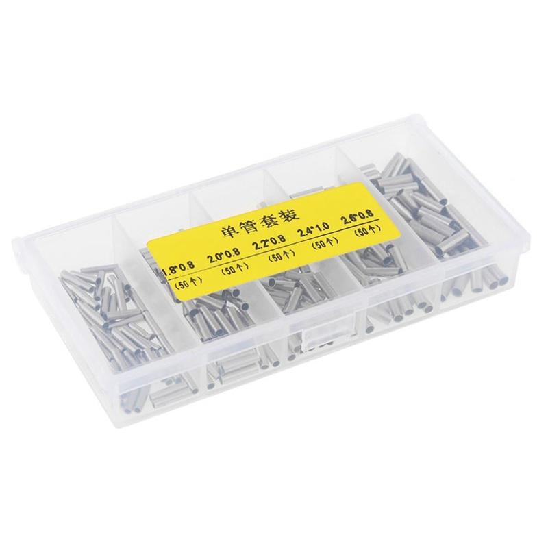 250Pcs/Set Single Barrel Crimping Sleeve Fishing Line Wire Leader Copper Tube Connector Fishing Accessories Line Tube