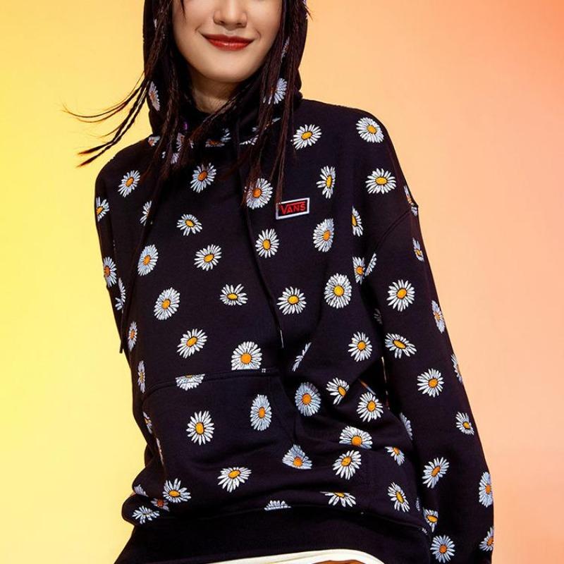 Vans Printed Daisy Hooded Sweatshirt Men Hoodies Black VN0A5H5REDH