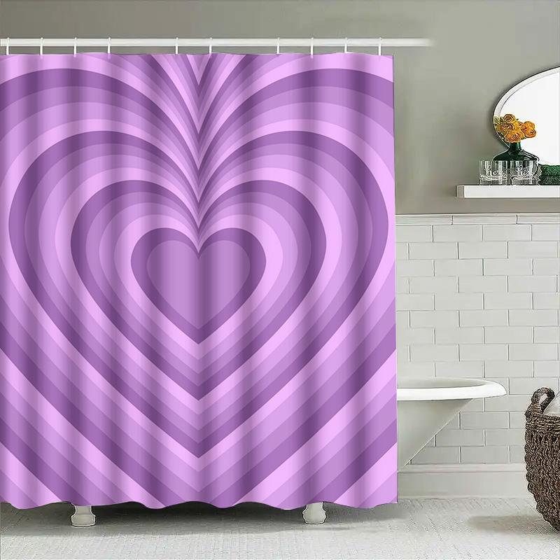Purple Heart Shower Curtain Modern Bathroom Decor With Swirls Stripes Pattern In Lavender Pink Shades For Bathtub Or Standup Sho