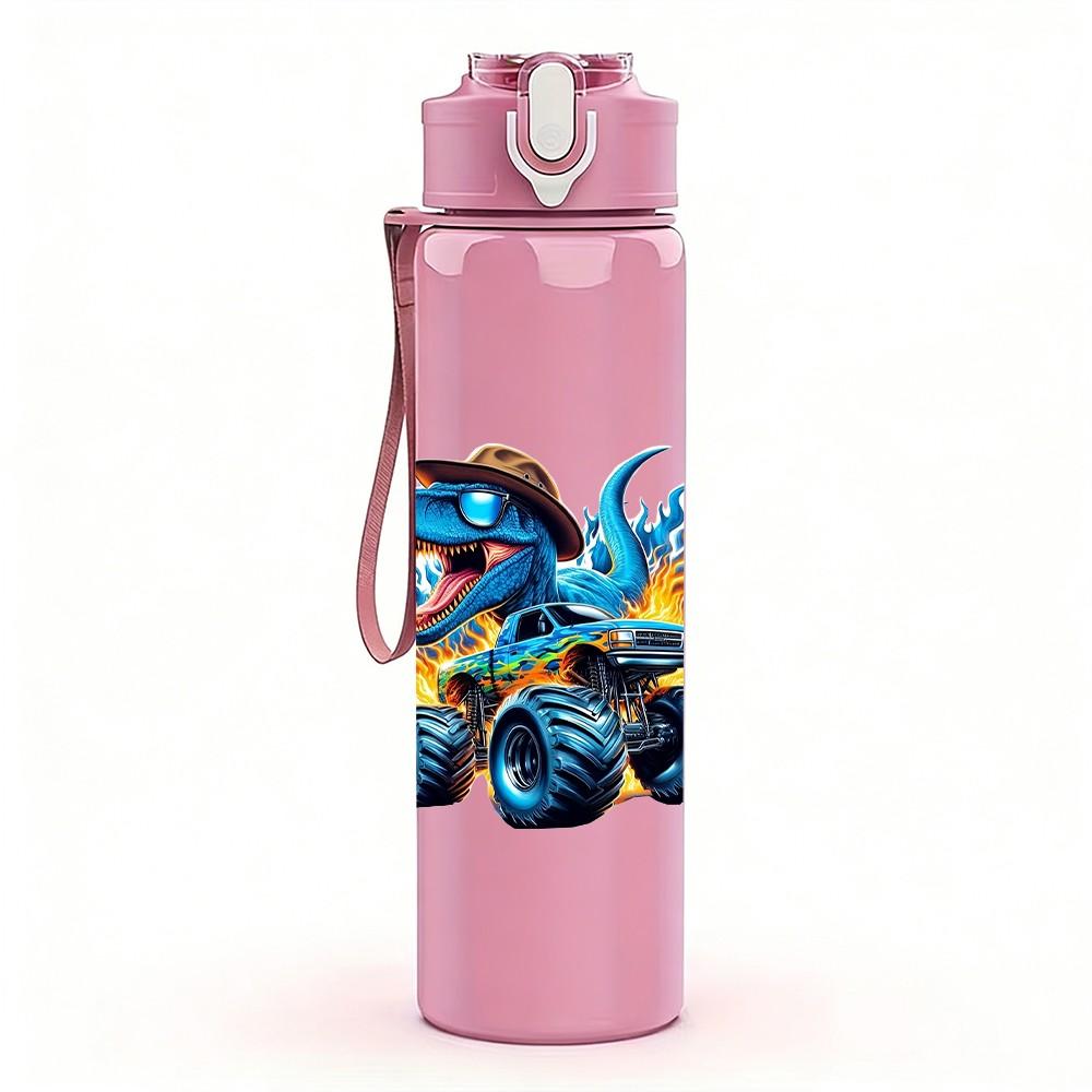 1PC Off Road Buggy Car Pattern 750ml Color Plastic Sports Water Bottle Leakproof Flip Straw Lid Suitable for Sports Office Home Use