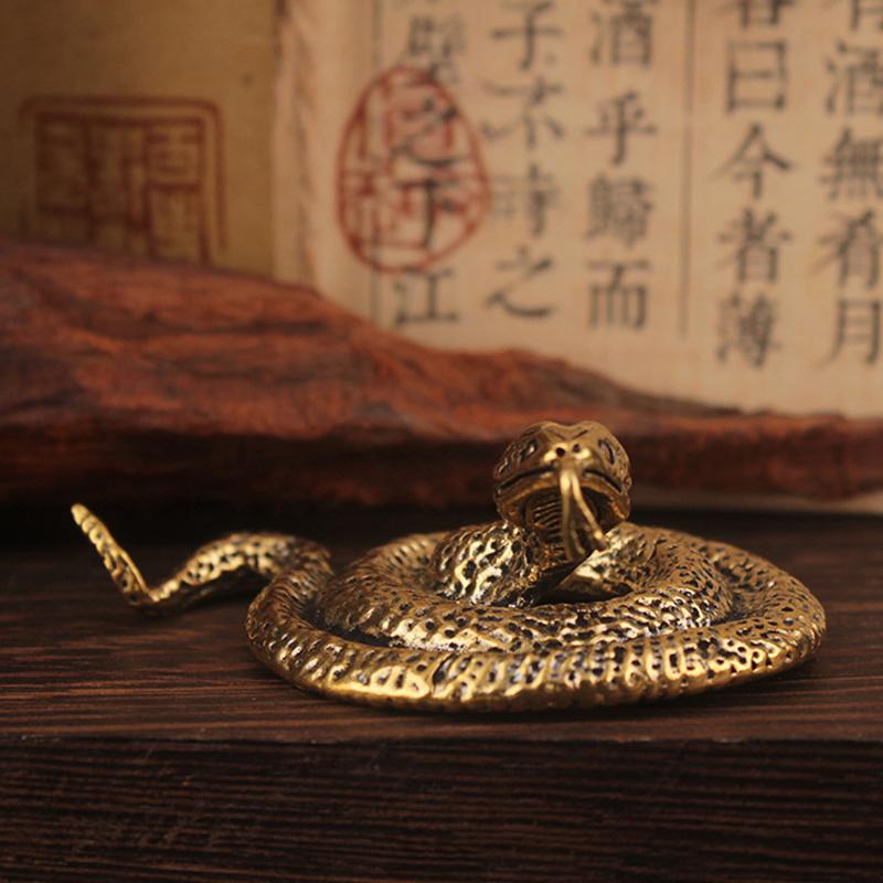 Figuras de decoración de bronce antiguo en miniatura de serpiente de cobre y latón para decoración de interiores, adorno de escritorio, estatuas en miniatura de cobre puro