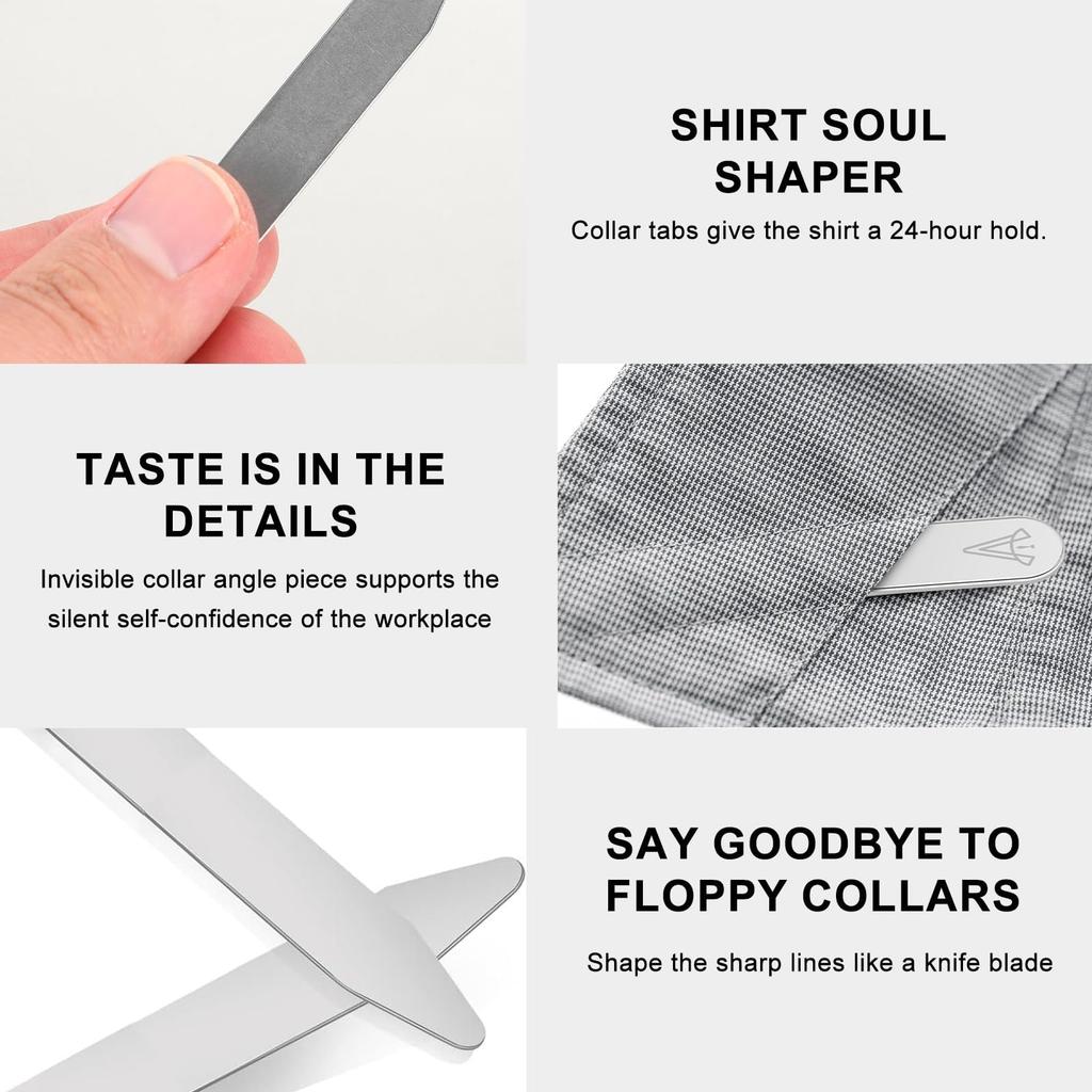 Mgbmyltm 6PCS Collar Stays Set, Shirt Collar Stiffeners for Men Shirt, Metal Collar Stays in 3 Sizes, Shirt Collar Support for Dress Shirts, Shir