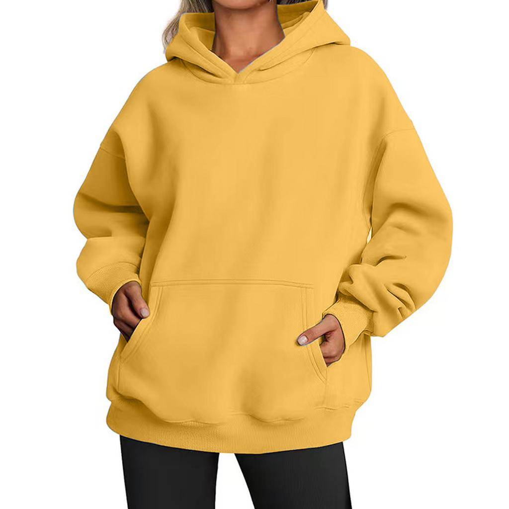 Women's Fashion Solid Color Hooded Loose Plug Sleeve Drawstring Loose Sweatshirt