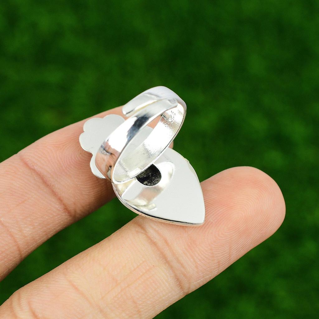 Natural Chevron Amethyst Statement Flower Purple Adjustable Ring 925 Silver