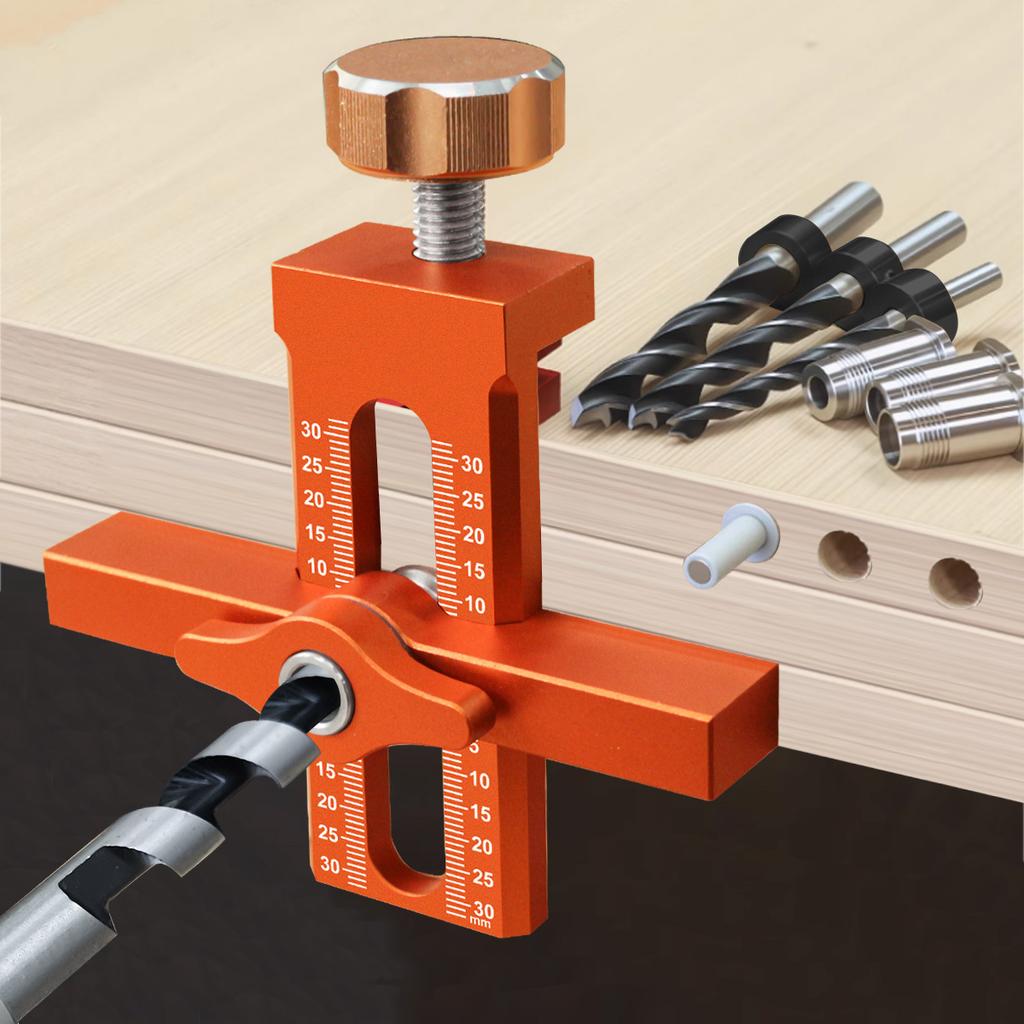 2-in-1 Cabinet Door Installation Jig, Rebounder Mounting Positioner with 6/8/10mm Drill Guide, Wardrobe Door Panel Punching