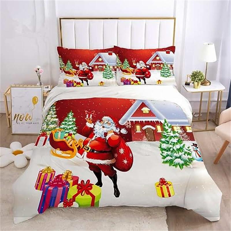 Christmas Duvet Cover Gold Reindeer Bedding Set Boys Girls Room Decor Blue Christmas Tree Comforter Cover Western New  Theme