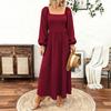 Women's Bohemian Color Square Neck Sleeve Flattering Long Dress