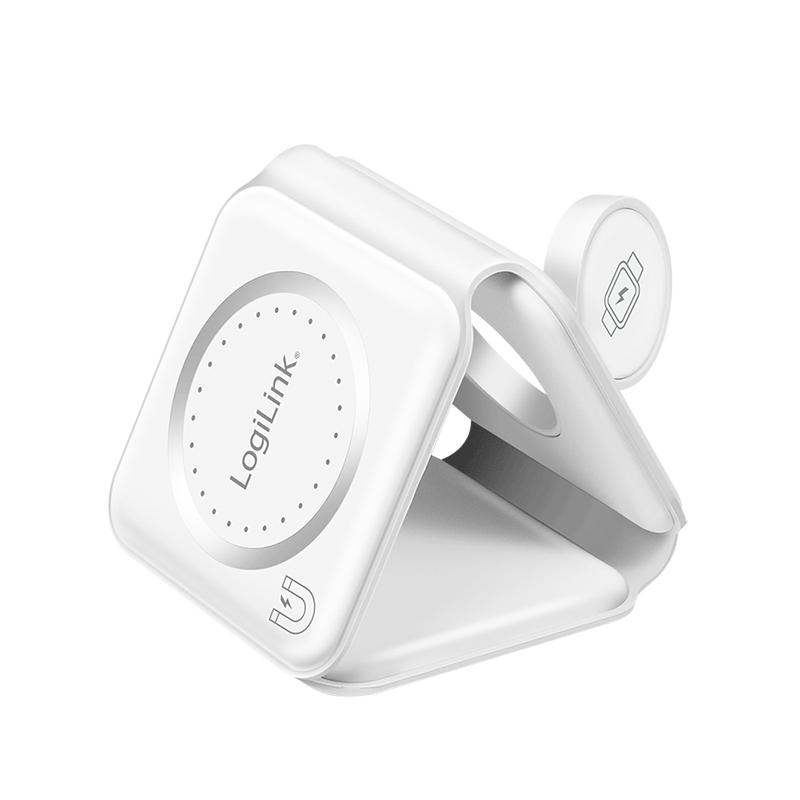 LogiLink 15W Foldable Qi 3-in-1 Wireless Charger for iPhone Apple Watch AirPods White