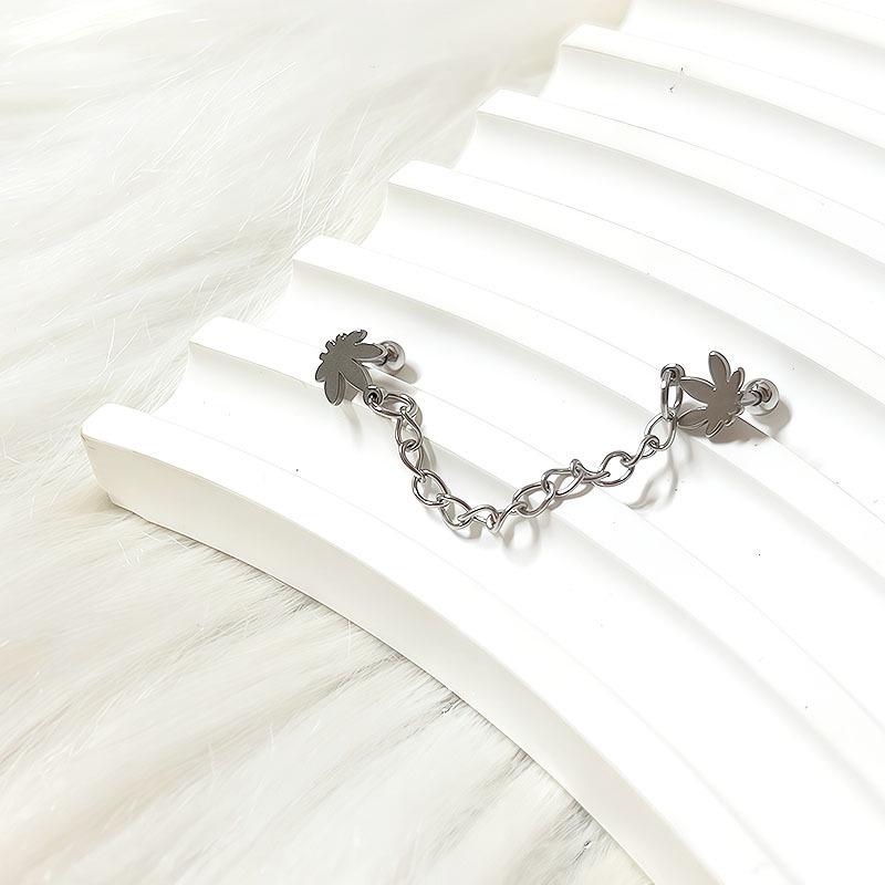 Women's Stainless Steel & Titanium Star Heart Butterfly Double Ear Chain Earrings