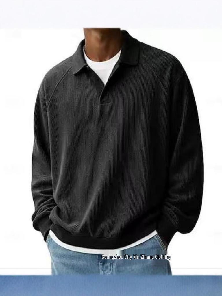 Men's Textured Lapel Casual Knitwear for Autumn and Winter