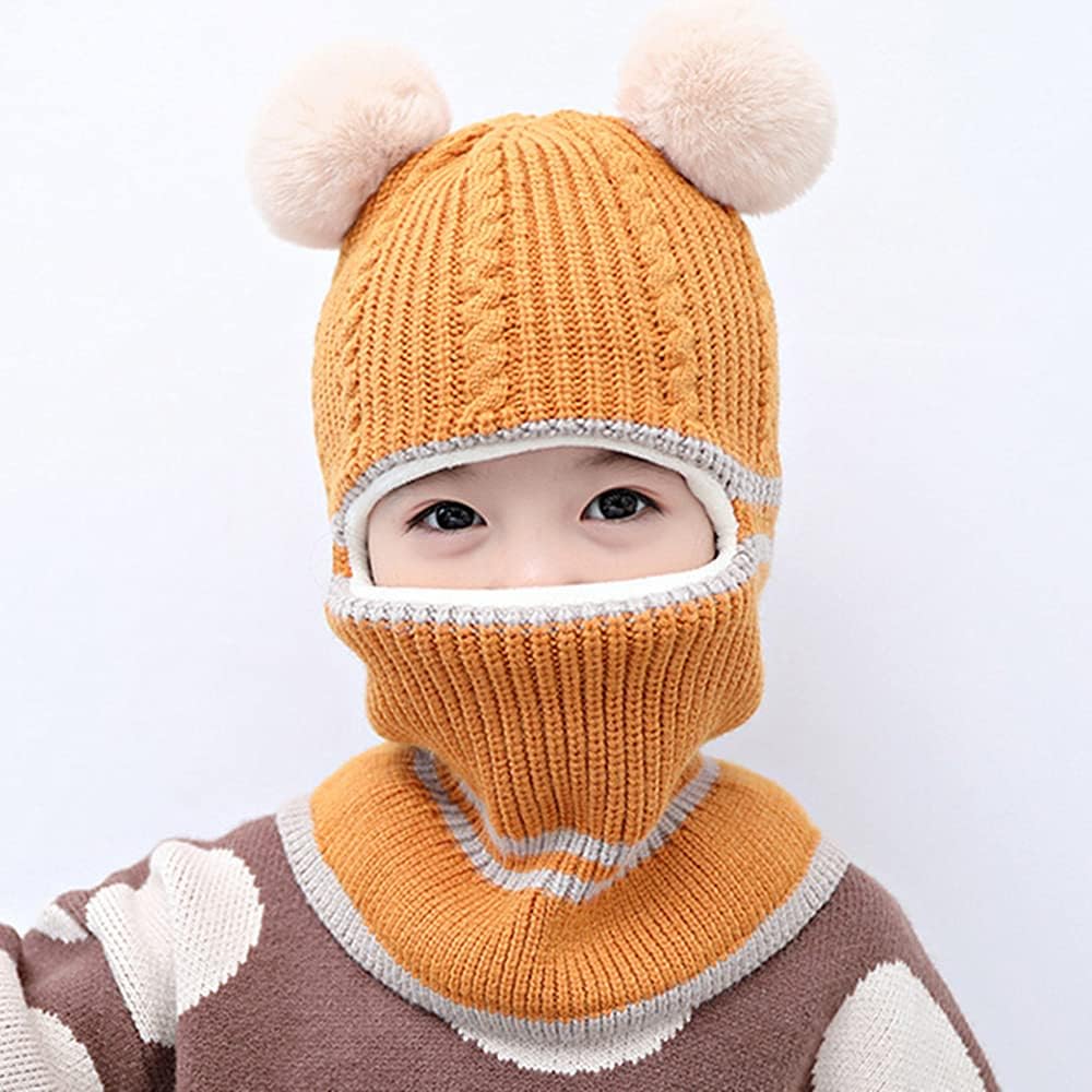 Baby Girls and Boys Winter Warm Knit Caps Scarf Woolen Hood Warm Skull Knit Caps