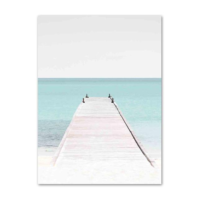 Nordic Posters and Prints For Wall Palm Tree Bird And Dolphin Beach Bridge Wall Art Canvas Painting For Living Room Decor