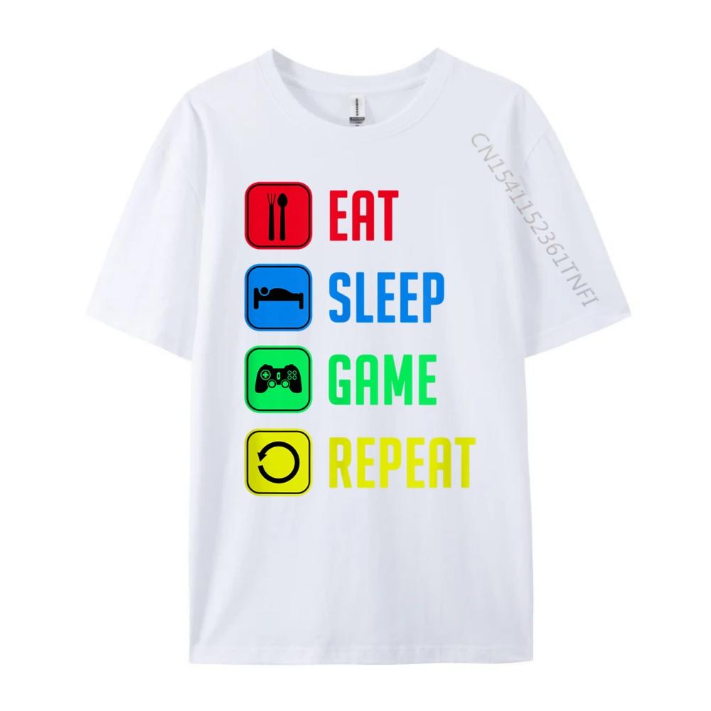 Eat Sleep Game Epeat Blue And White Graphic T Shirts Sale Casual Black Graphic Tees Clothes Korean