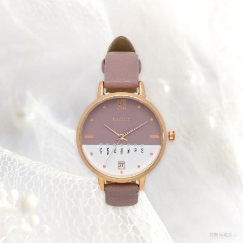 Fieldwork Women's Analog Watch with Leather Strap, Calendar, Day of the Week, and Date Display, Purple, Dario GY079-2