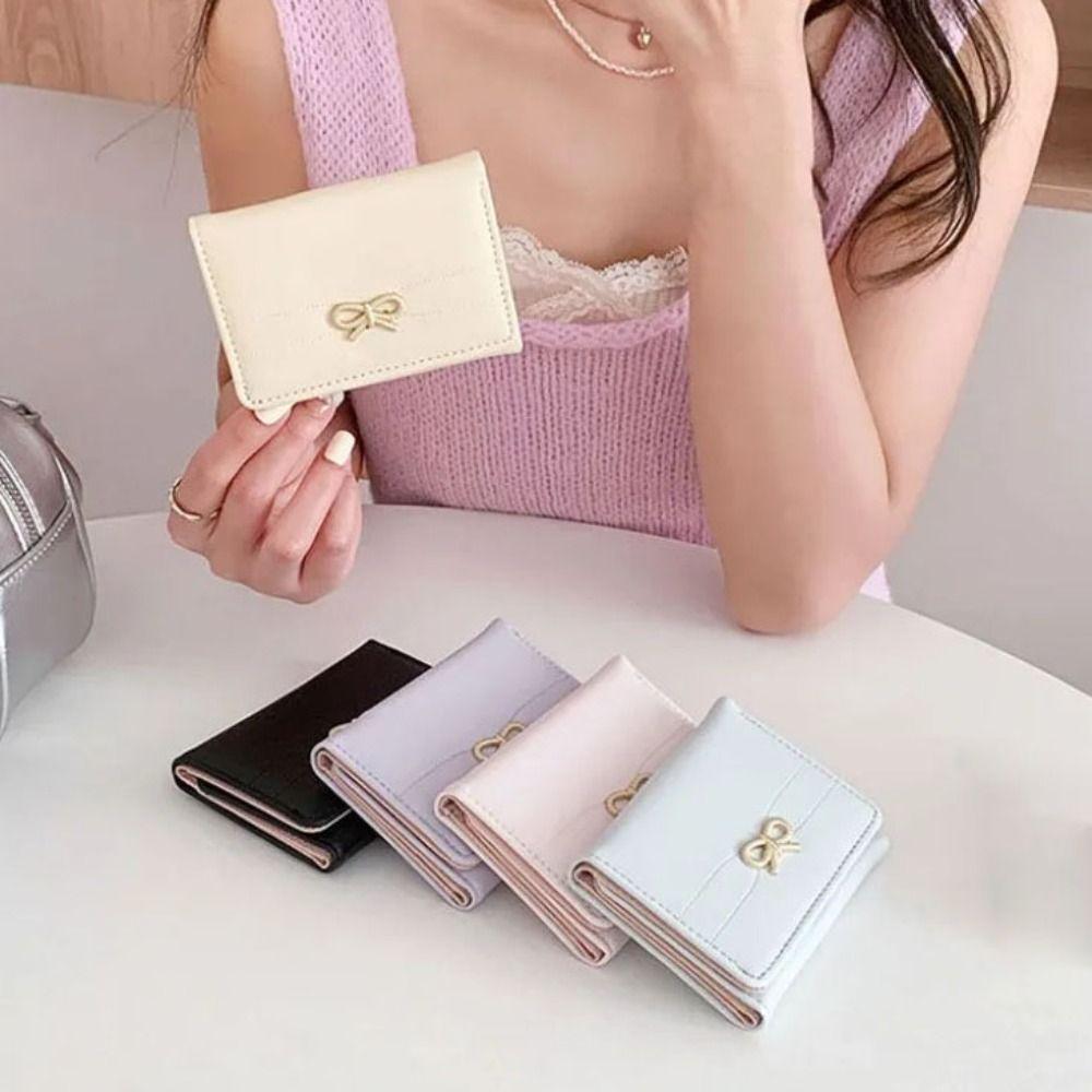 Bow Student Simplicity Wallet Solid Color Card Organizer Portable Card Holder  Card Holder Bag