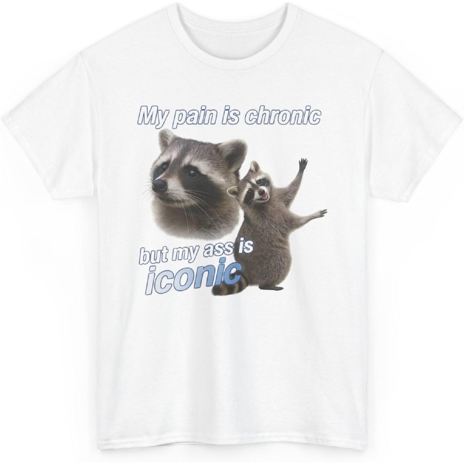 My Pain is Chronic but My Ass is Iconic Shirt, Funny Possum Shirt, Vintage Raccoon T-Shirt, Racoon Lover Gift, Internet Humor XXXXXL белый