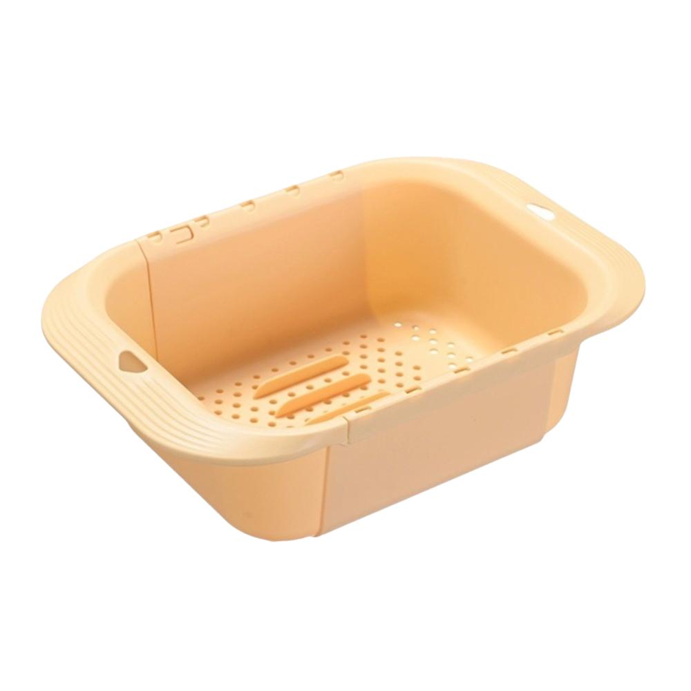 Large Capacity Double-Layer Draining Basket Side Handle Retractable Fruits Cleaning Basket Plastic Vegetables Strainer Meal Prep