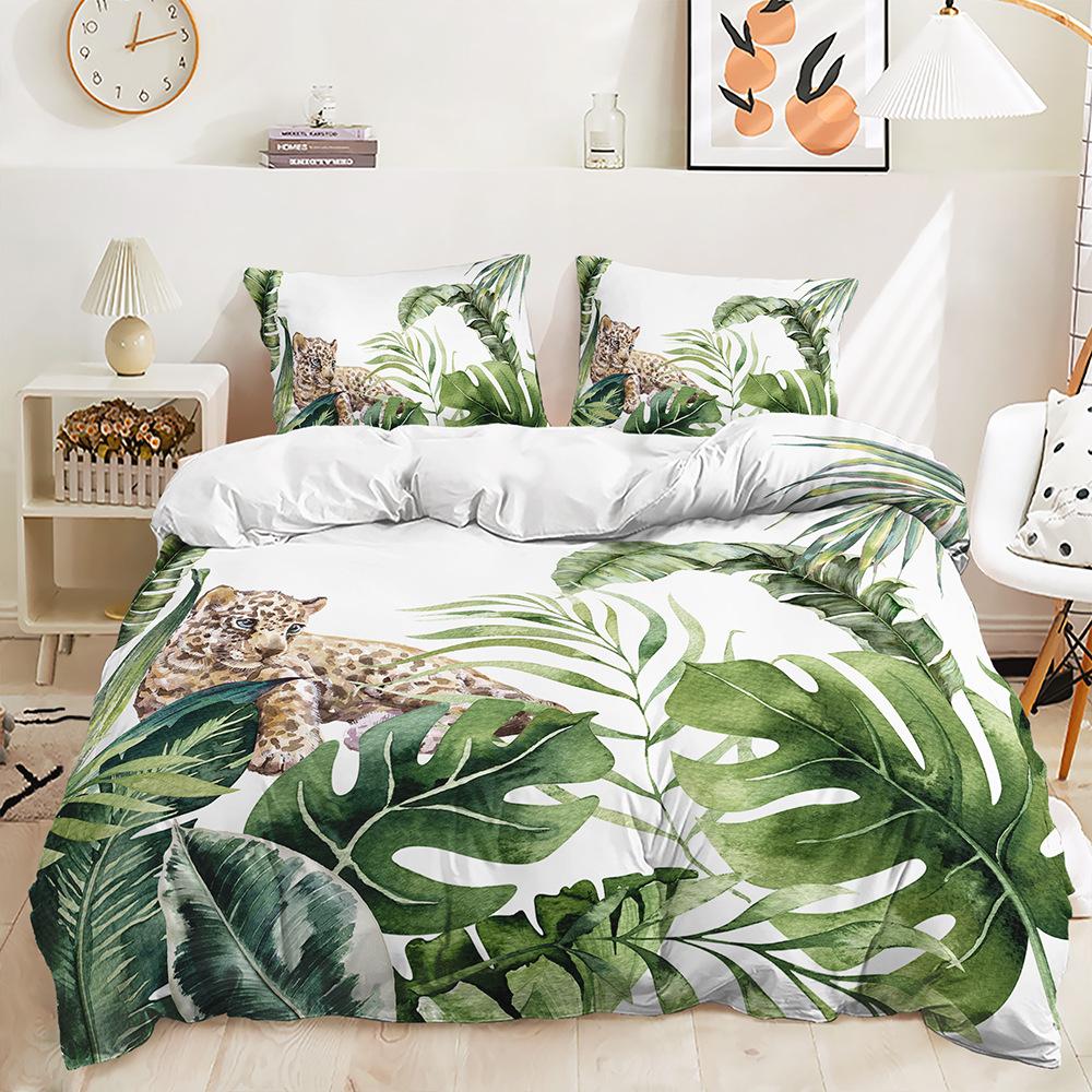 Three-Piece Animal Tiger Leopard Quilt Cover Pillowcase Digital Printing Kit Bedding