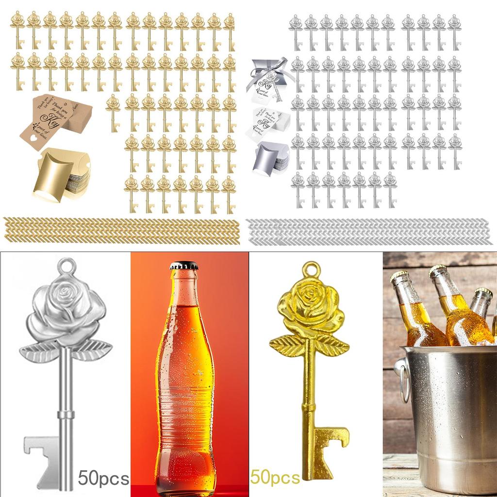 50Pcs Key Bottle Openers Rustic Multifunction Decorative Craft with Ribbons for Party Favors Wedding Birthday Graduation Events