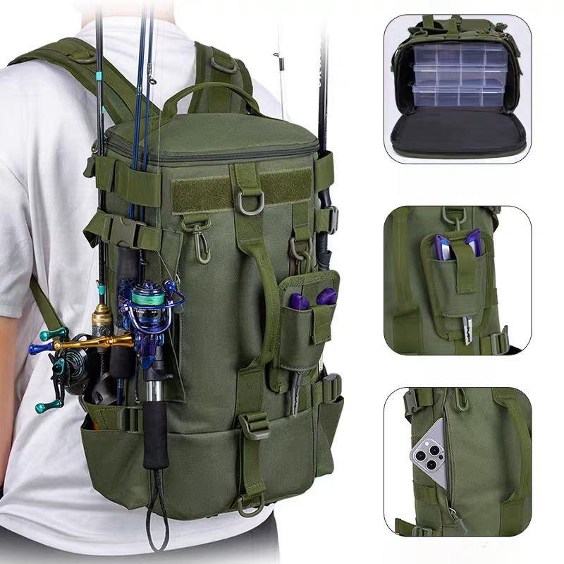 Multifunctional Fishing Tackle Backpack Waterproof Outdoor Bag with Rod Holders Durable Design For Camping Hiking Trave