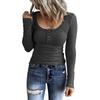 Autumn Women's Button Vest Color V-neck Fashion Long Sleeved T-shirt Top