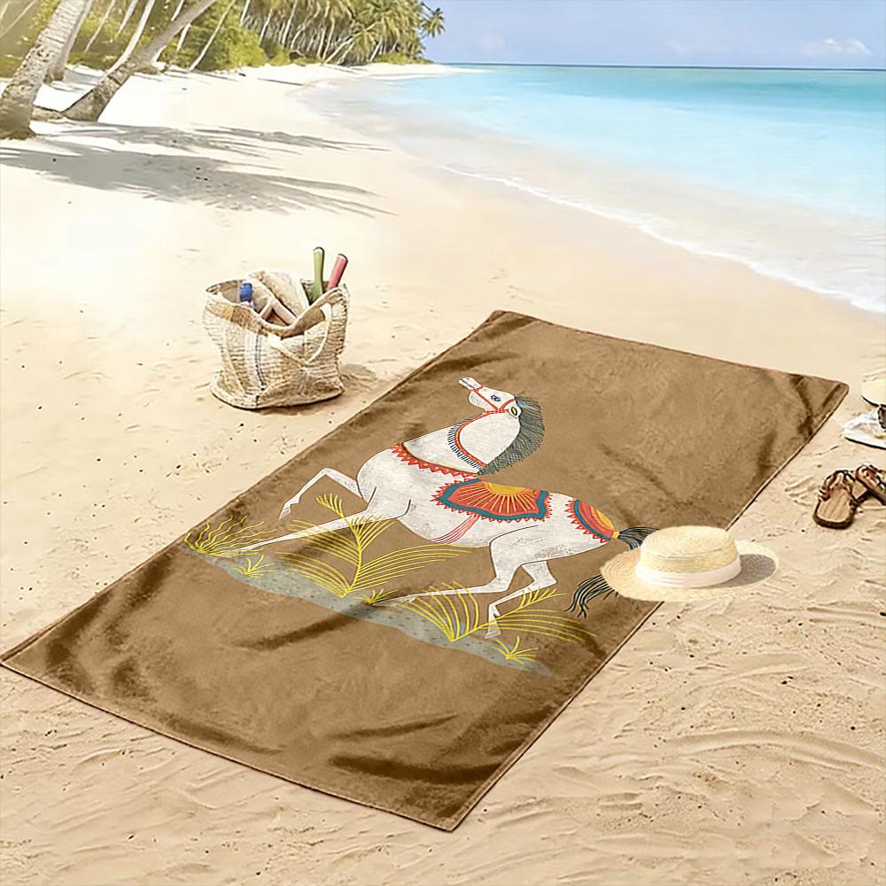 White Horse with Colorful Saddle Beach Towel Quick-drying for Travel Outdoor Sports Jogging Beach and Swimming