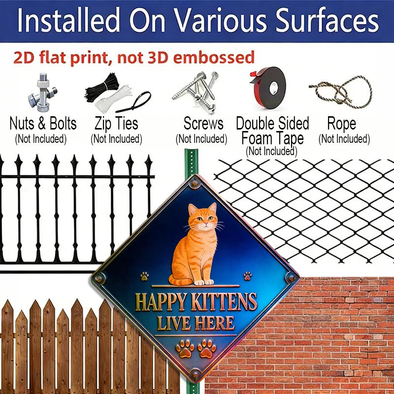 2D Flat, 1pc - One 2D Plane with A Happy Cat Theme | Vintage Aluminum Sign, Perfect for Cat Lovers, Ideal for Decorating Living Rooms, Bedrooms