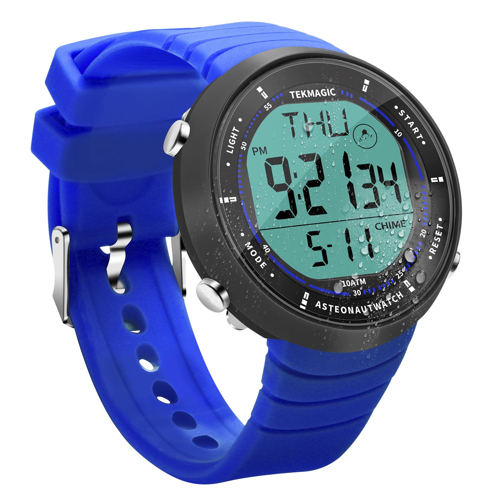

Multi-function sports watch, water resistant to 10 ATM, suitable for swimming, diving, and surfing, with alarm, calendar, stopwatch, dual time, and