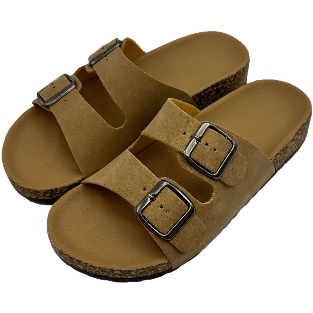 2025 Women's Plus Size Casual Beach Cork Slippers with Double Buckle