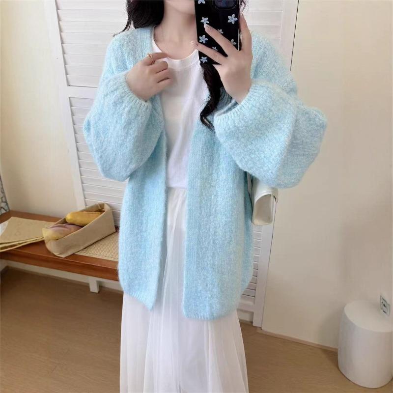 Retro high-end lazy wind knitted cardigan autumn new loose and versatile temperament sweater jacket