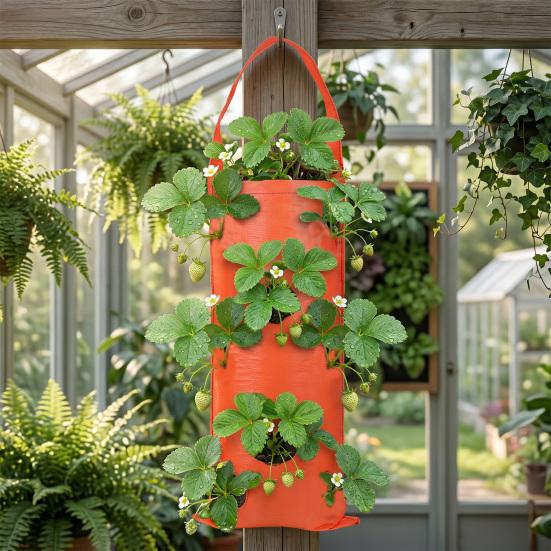 Hanging Strawberry Grow Bag Upside Down Strawberry Planter Reusable Breathable Plant Grow Bag with 4 6 8 10 Planting Holes for Vegetables And