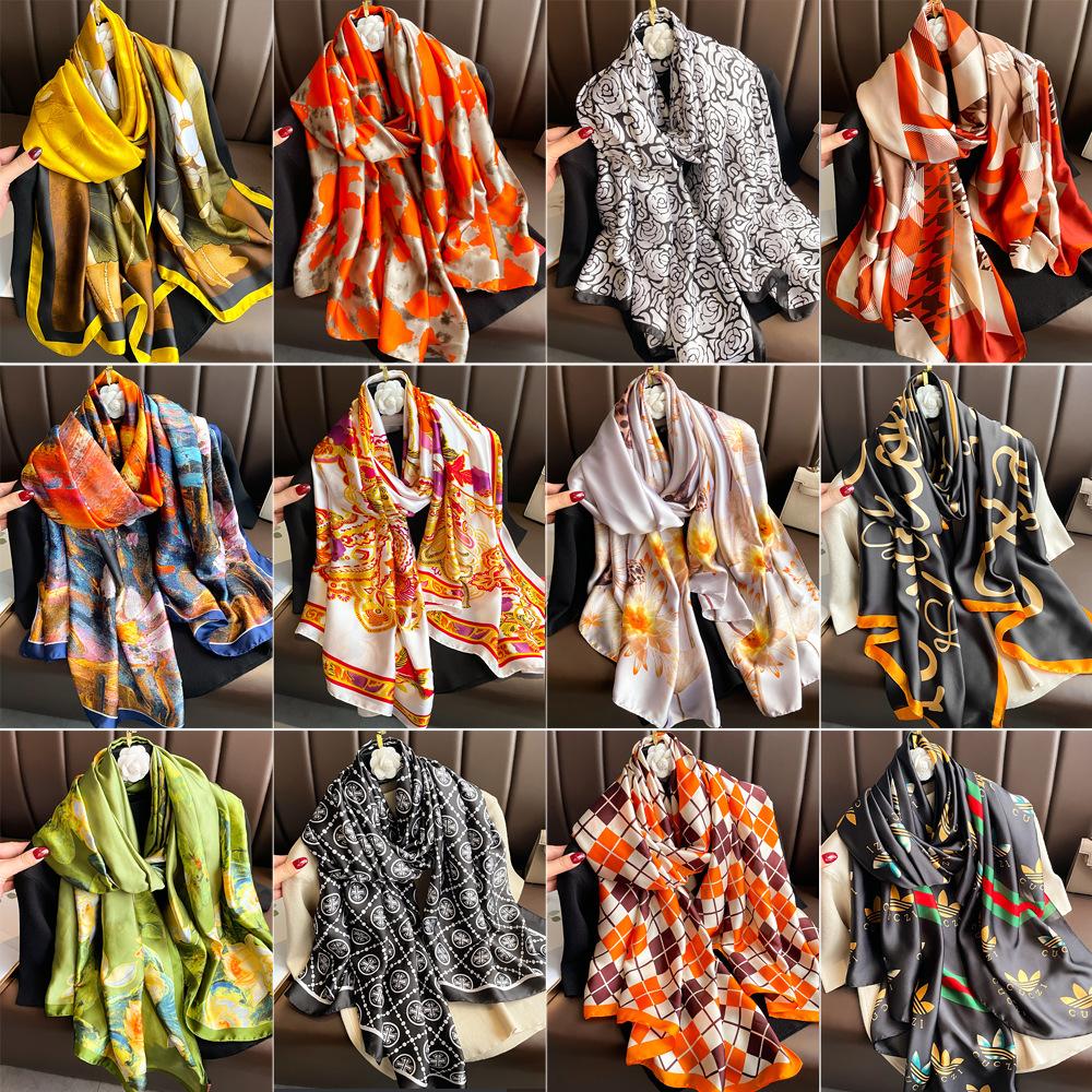 Spring and autumn sarong Li Jin satin thin section printing scarf female new Korean version of the hundred simulation silk shawl long scarf