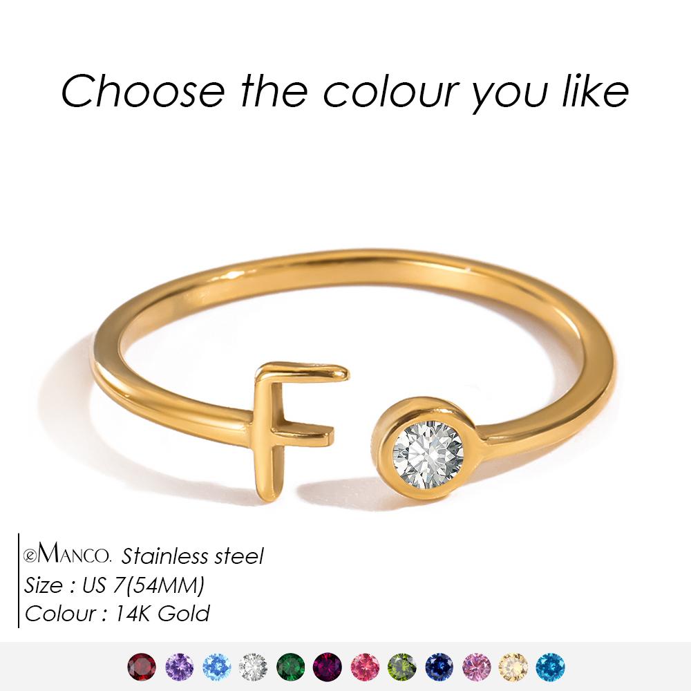 EMANCO Birthstone Initial Custom Ring Open End Ring Stainless Steel Name Custom Jewelry Women's Ring