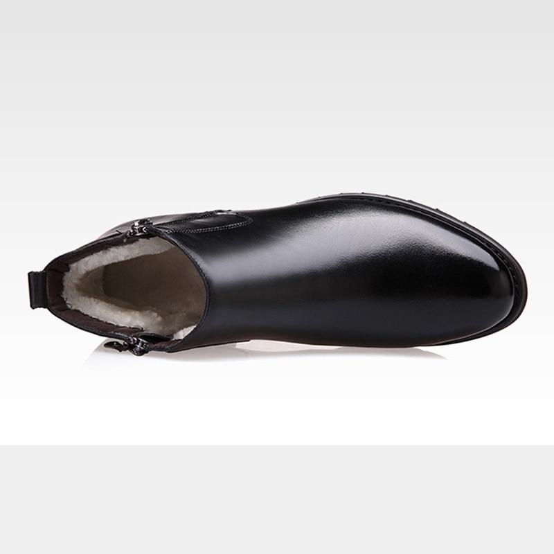 Genuine Leather Chelsea Boots Men Winter Shoes Plush Warm Shoes Fashion Winter Mens Ankle Boots Black