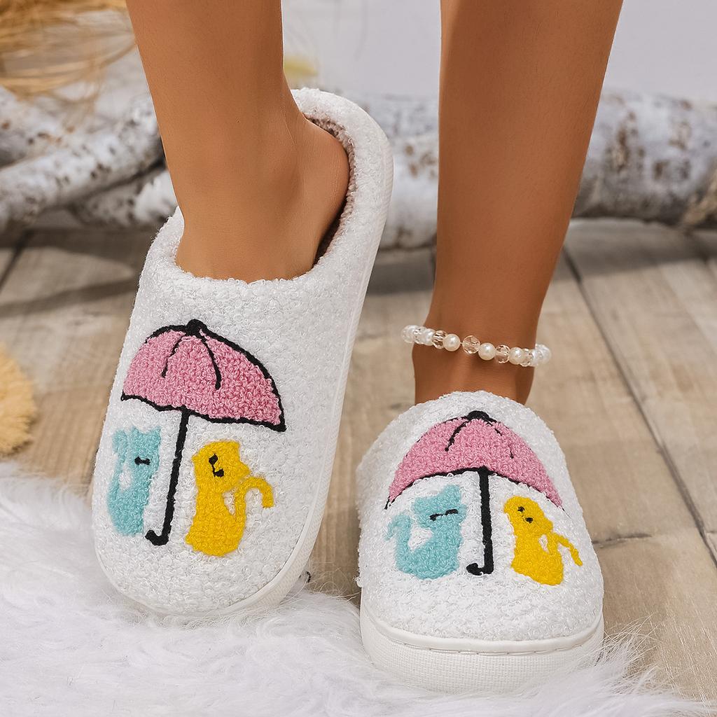 Fashion Women's Home Slippers Umbrella Cat Fluffy Country Nashville Slides Comfortable Comfy Cowboy Style Houseshoes Winter Shoes