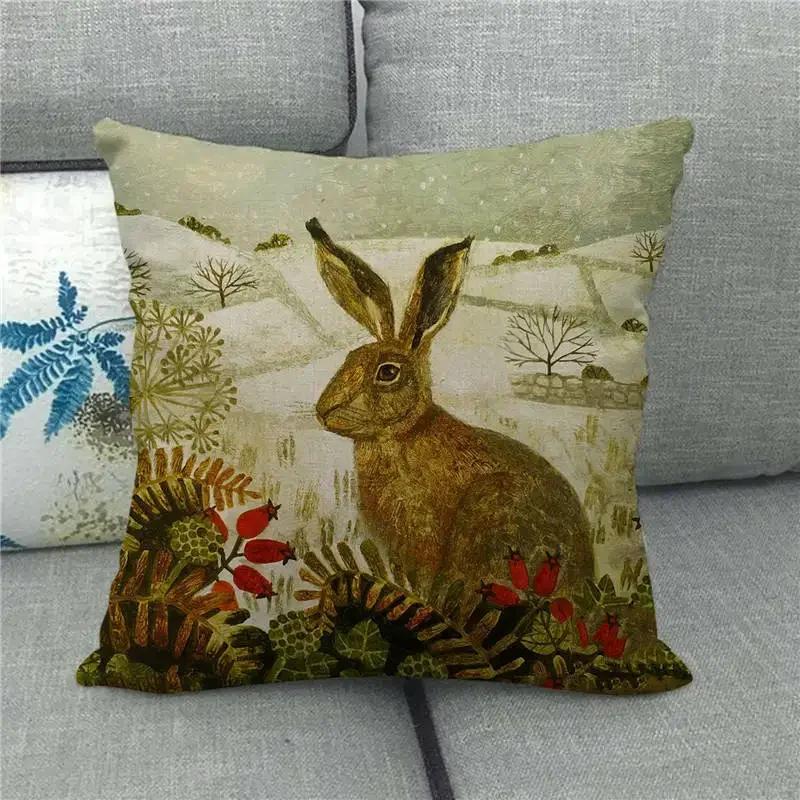 Happy Home Pillowcase Funny Rabbit Easter Egg Print Cushion Cover Pastoral Cartoon Hare Pattern