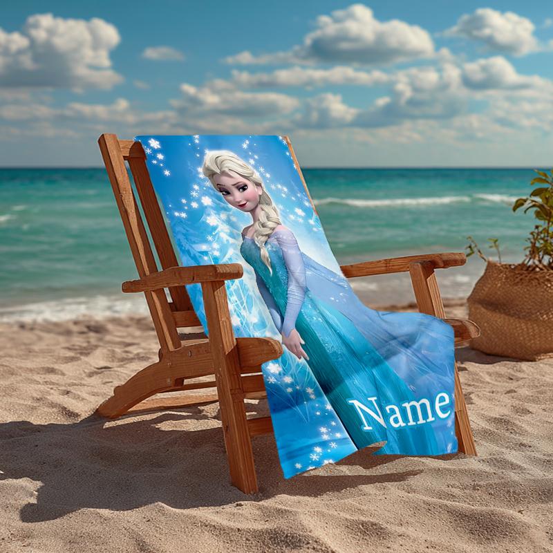 Custom Name Ultra-Soft Beach Towel with Elsa Theme,Ideal for Pool - Camping, Diving - Perfect Travel Essential, Vibrant Beach Towel.