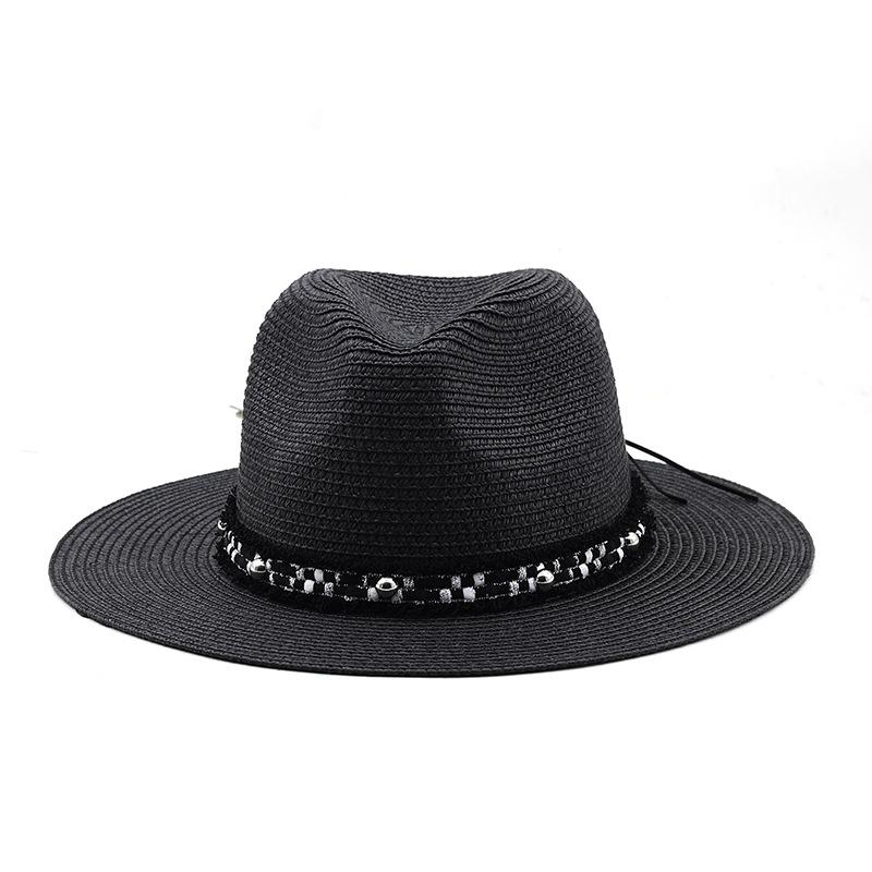 Summer men's and women's straw hats ins fashion black bead sun hats Panama straw hats retro bohemian sun hats