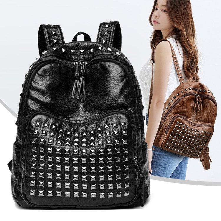 Zaini da Donna in Morbida Pelle con Borchie alla Moda Zaino Scolastico Grande Capacità per Ragazze Borsa da Viaggio Femminile