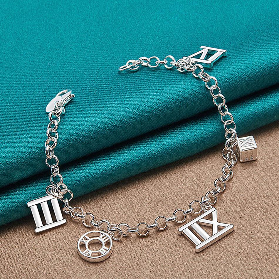 

Стерлингового серебра 925 пробы, римский круглый квадратный браслет для женщин, модные ювелирные изделия для свадебной вечеринки 20cm