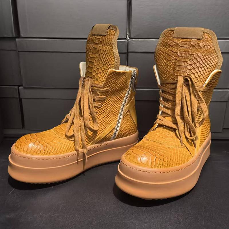 Handgefertigte Echte Leder Serpentine Lässige High Top Sneakers Unisex Schuh Runde Zehenpartie Schnürung Ipeprs Geo-Basket Hübsche Stiefelschuhe