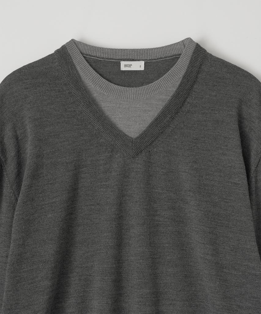 ANOTHER OFFICE Current Layered V-Neck Knit (Charcoal)