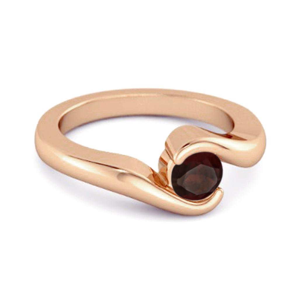 Garnet Modern Bypass Band Ring - 925 Sterling Silver Rose Gold Vermeil